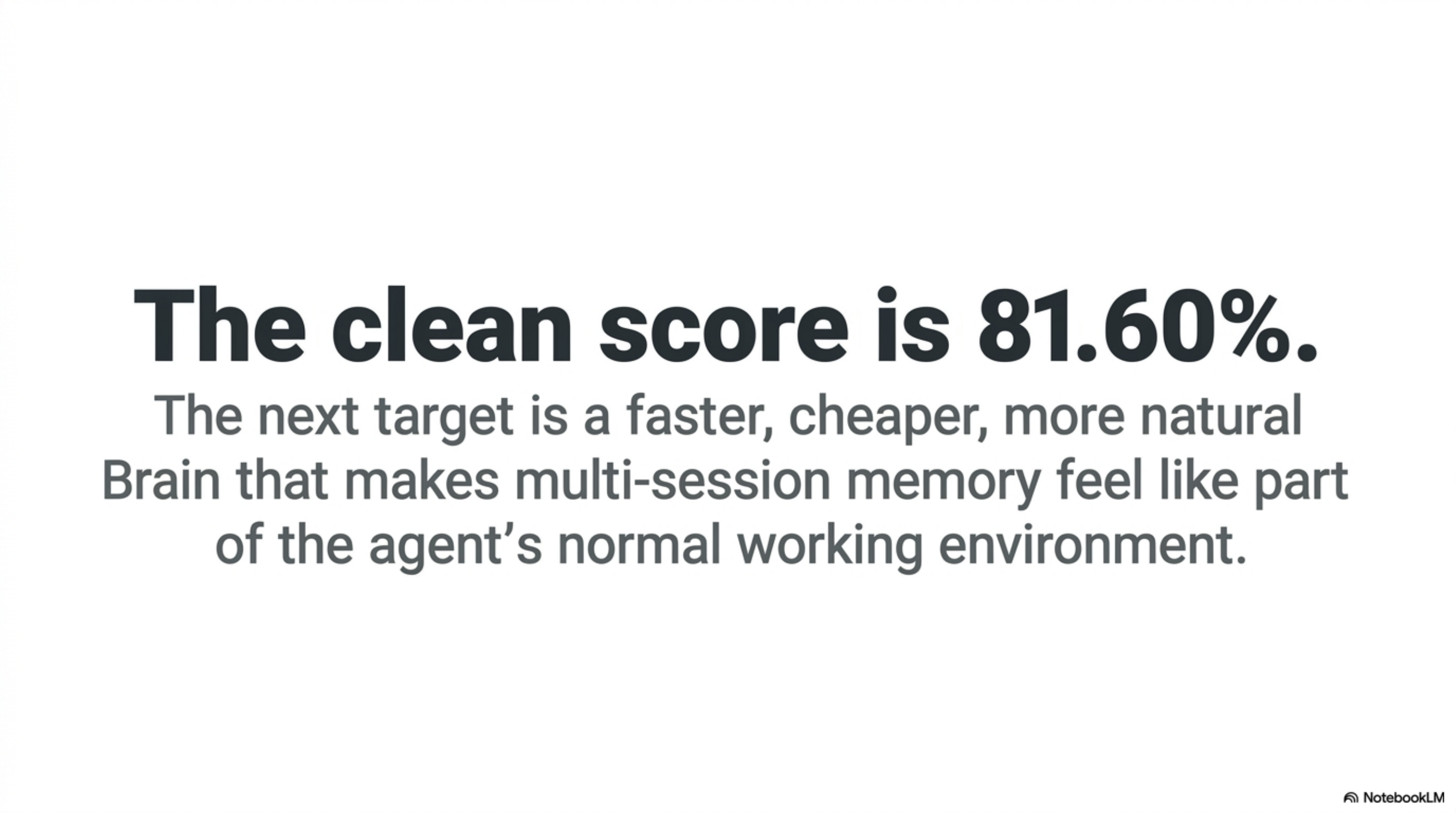 The clean score is 81.60% — the next target is a faster, cheaper, more natural Brain